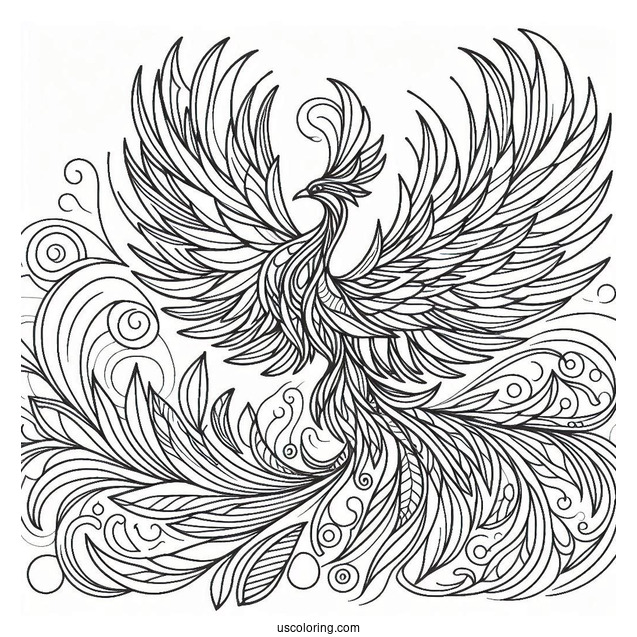 Majestic Phoenix Abstract Coloring Page