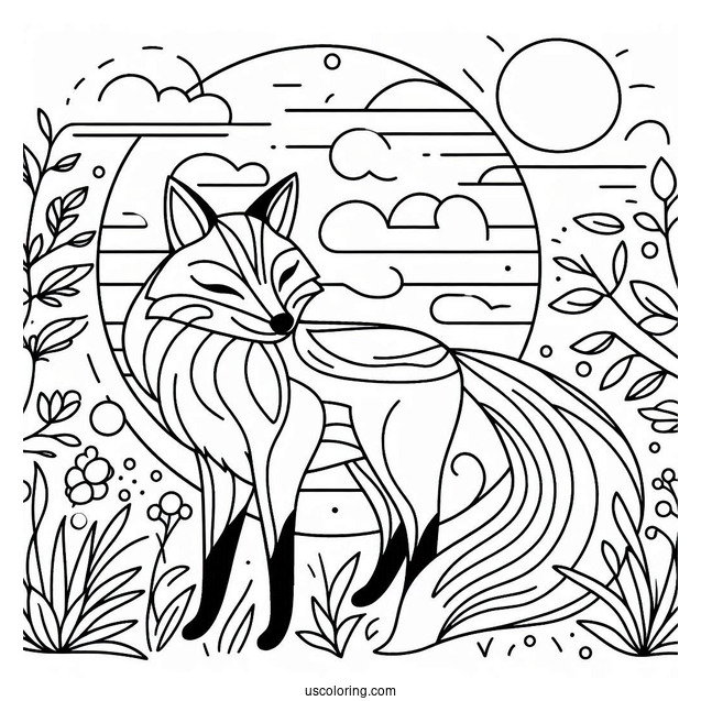 Fox In Nature Abstract Coloring Page For Kids