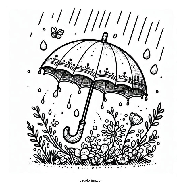 Cartoon Umbrella Under April Coloring Page Shower
