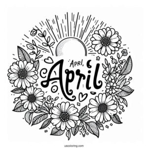 April Coloring Page Fun Word On A Sunny Day With Flowers