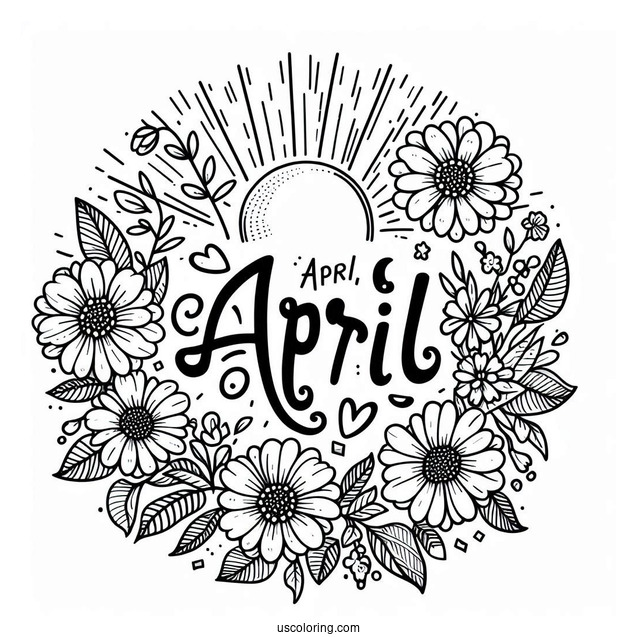April Coloring Page Fun Word On A Sunny Day With Flowers