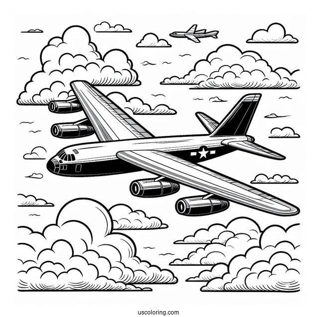 B52 Plane Flying In The Clouds