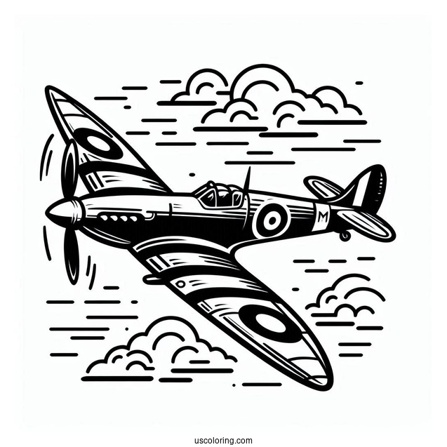 Spitfire Plane Coloring Page For Kids
