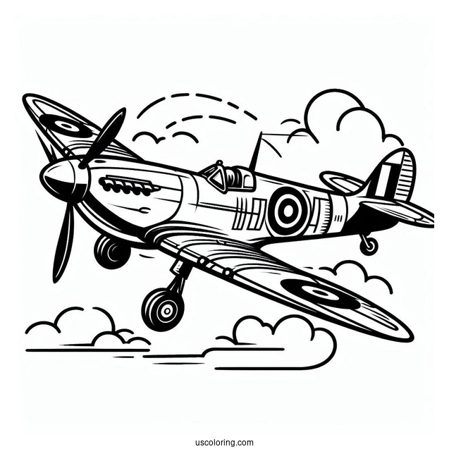 Spitfire Plane Coloring Page For Kids
