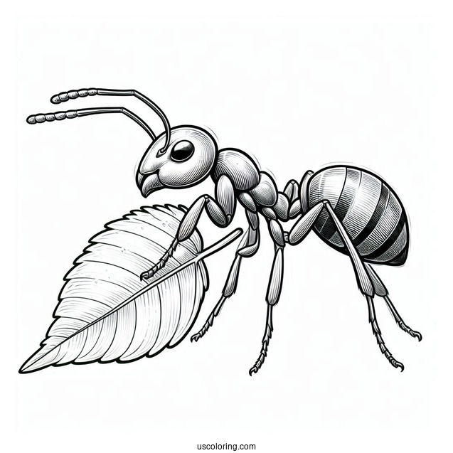 Realistic Ant Coloring Page Carrying A Leaf