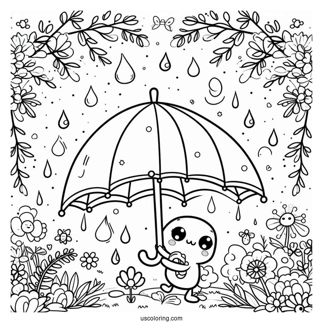Cartoon Umbrella Under April Coloring Page Shower