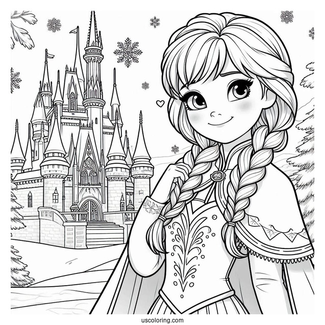 Anna Standing In Front Of Elsa s Winter Castle Coloring Sheet