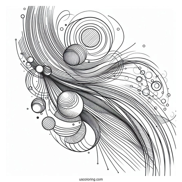 Diagonal Lines With Circles Abstract Coloring Page Art