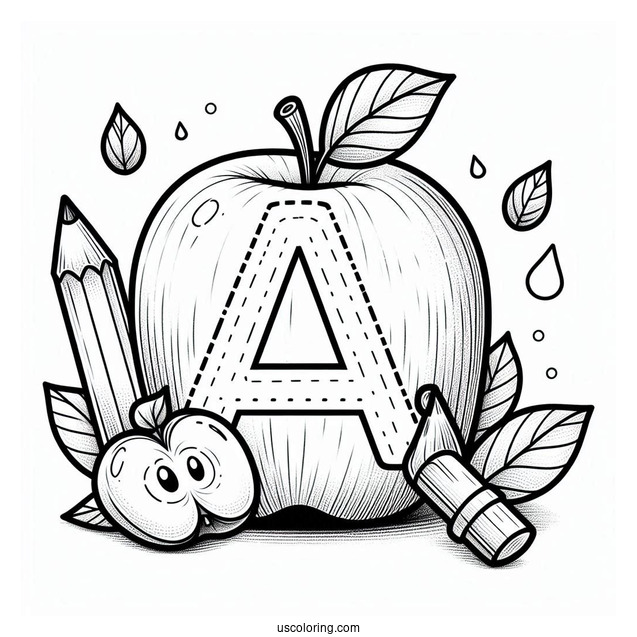 Letter A Apple Tracing Worksheet To Color