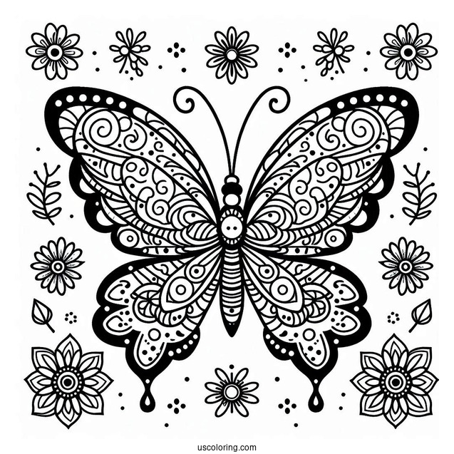 Easy Butterfly Animal Mandala Coloring Page For Kids