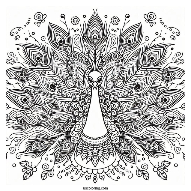 Peacock Spreading Its Wings Animal Mandala Coloring Page