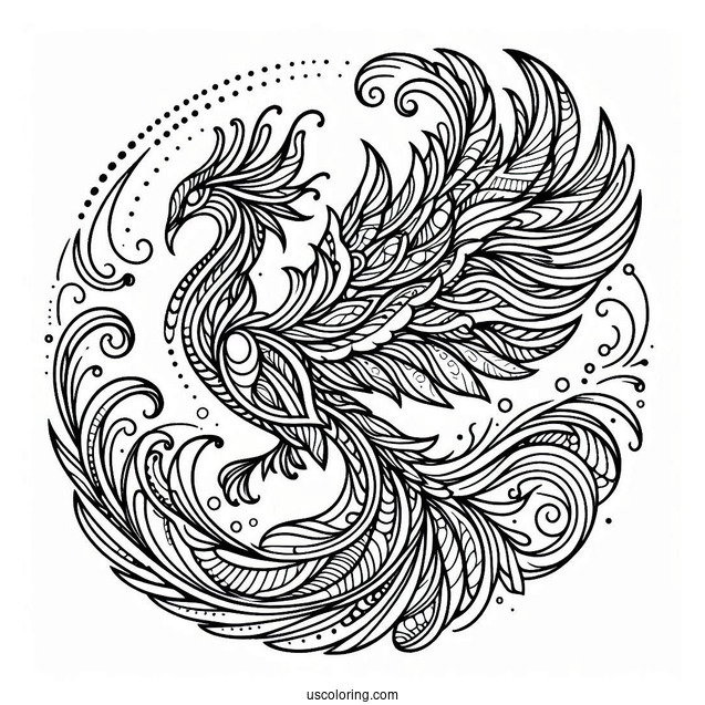 Majestic Phoenix Abstract Coloring Page