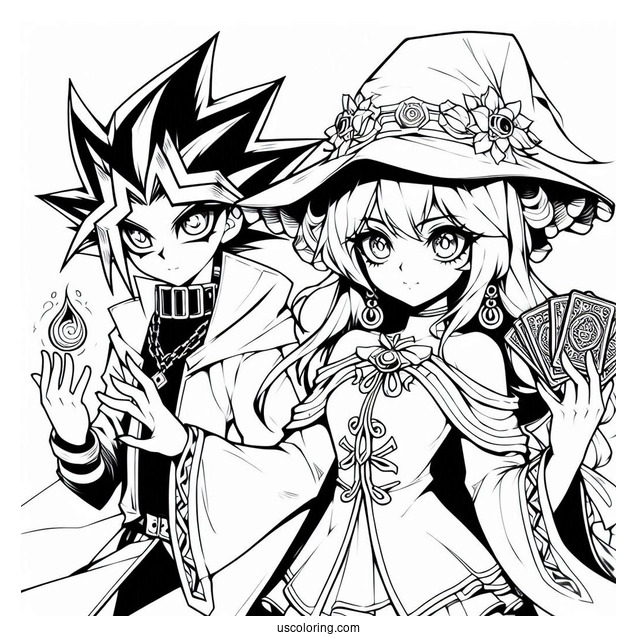 Yugi Mutou With Dark Magician And Dark Magician Girl