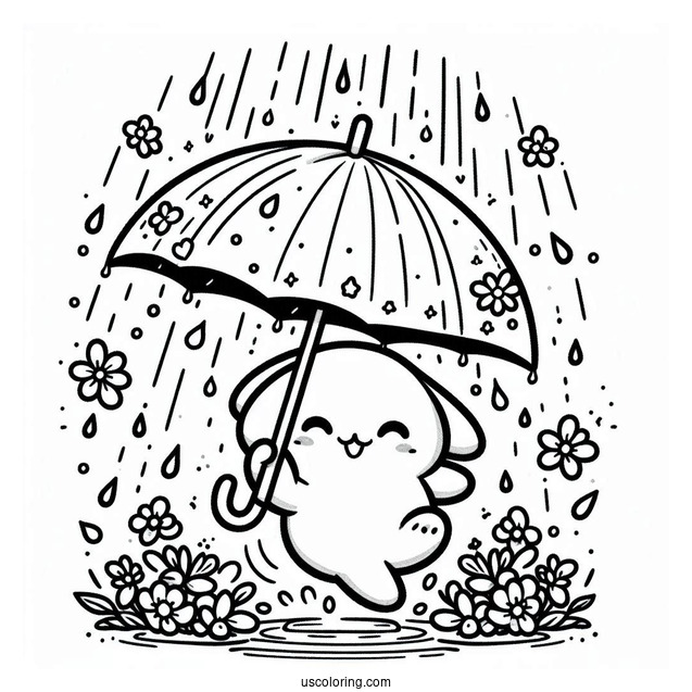 Cartoon Umbrella Under April Coloring Page Shower