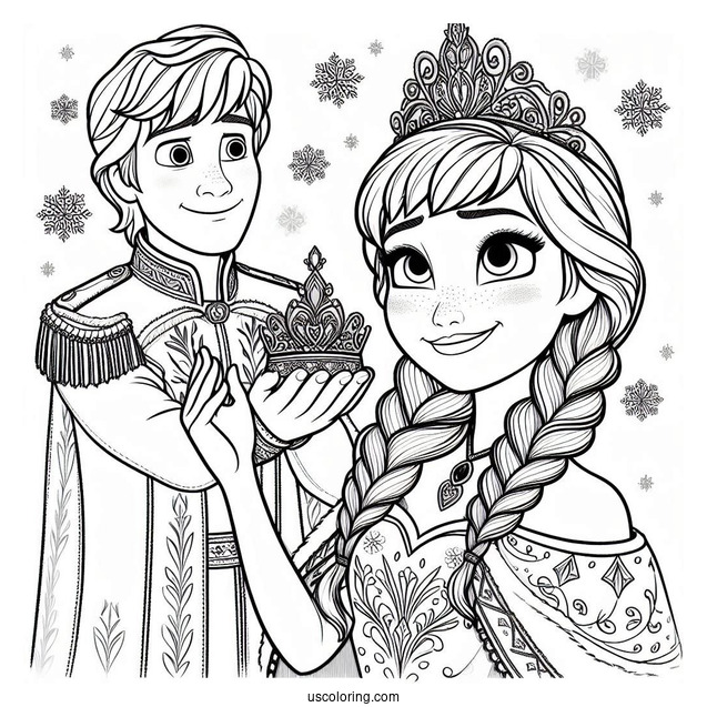 Queen Anna In Coronation With Olaf Coloring Page