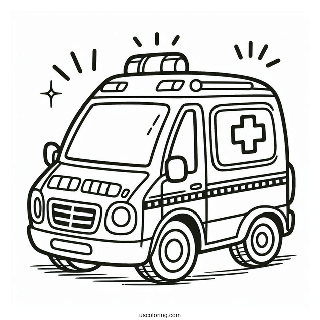Easy Ambulance Coloring Page Outline For Preschoolers
