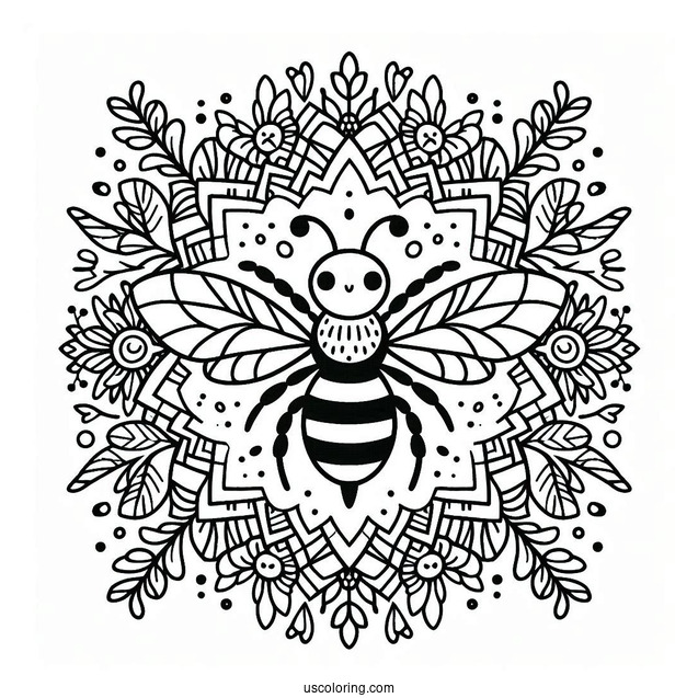 Beautiful Bee Animal Mandala Coloring Page