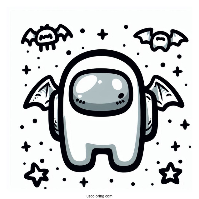 Coloring Page of Among Us With Bat Wings