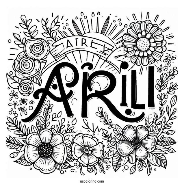 April Coloring Page Fun Word On A Sunny Day With Flowers
