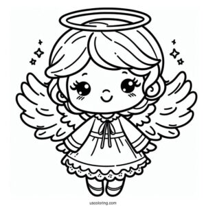 Coloring Page Of a Cute Angel For Kids