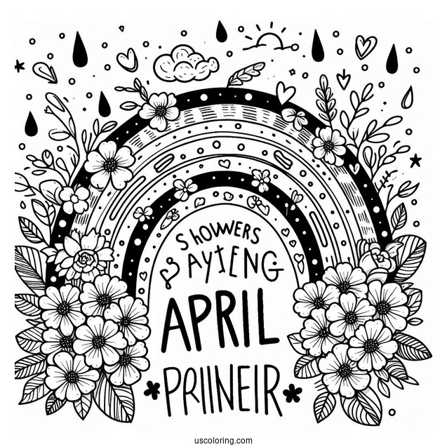 Rainbow Over April Coloring Page Showers Bring May Flowers Words Kids