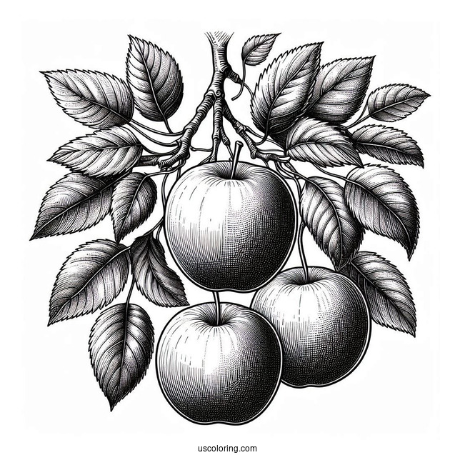 Three Empire Apples Hanging From Tree