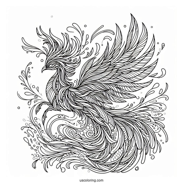 Majestic Phoenix Abstract Coloring Page