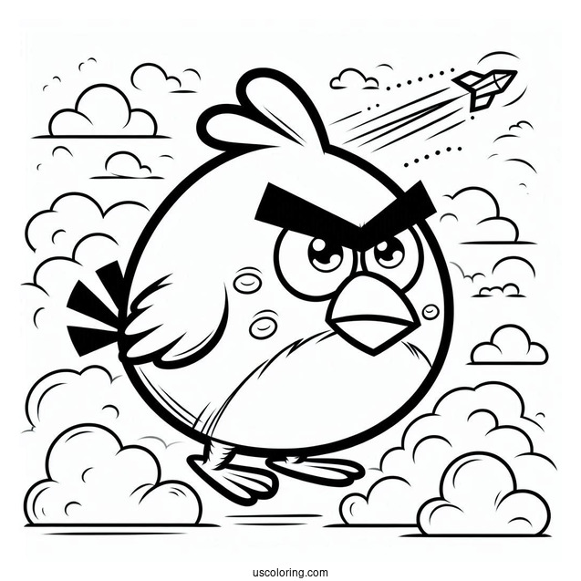 Blue Angry Bird In The Sky Coloring In