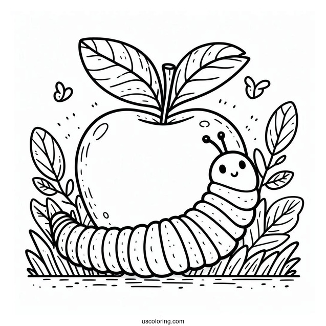Worm In Apple Coloring Sheet For Preschoolers