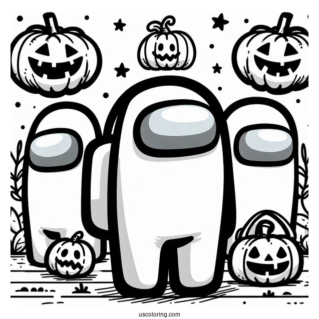Coloring Page of Among Us With Jack-O-Lantern