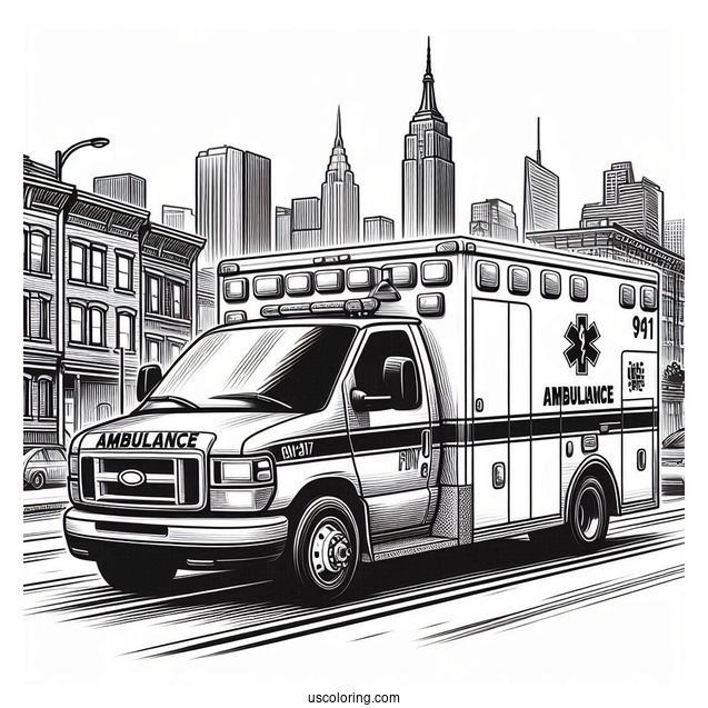 FDNY Ambulance Coloring Page On The Road