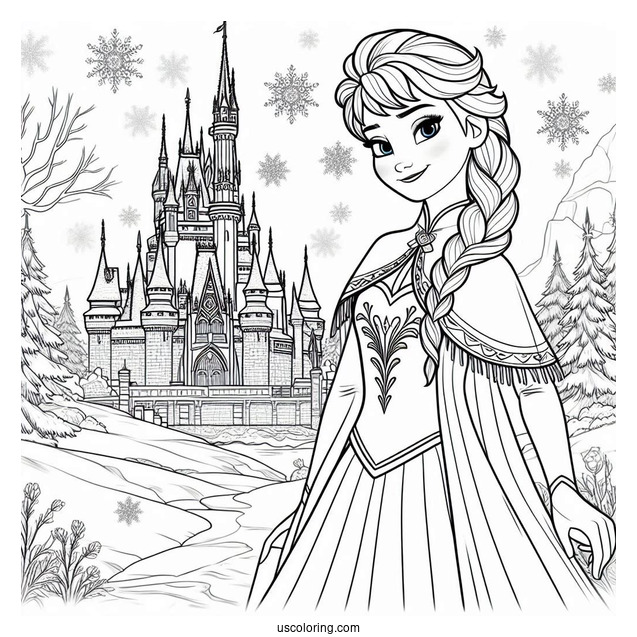 Anna Standing In Front Of Elsa s Winter Castle Coloring Sheet