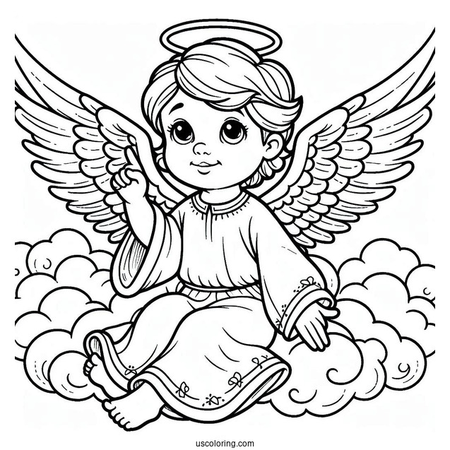 Heavenly Angel Boy With Halo To Color