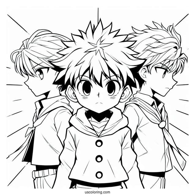 Hunter X Hunter Gon, Killua, Kurapika, Leorio Coloring Sheet