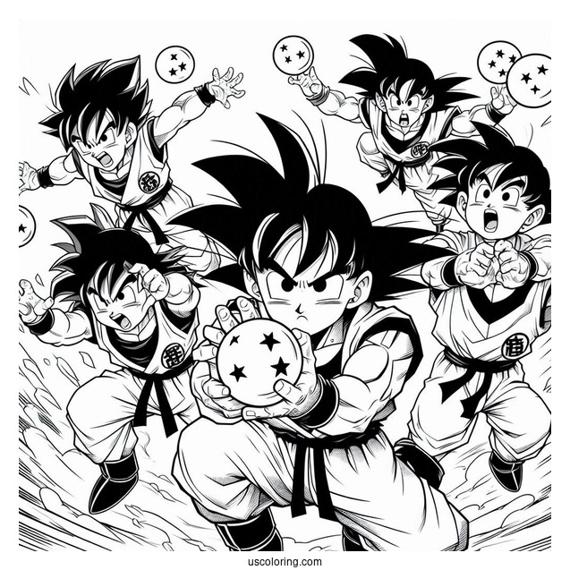 Goku, Gohan, Bulma, And Krillin Chasing Dragon Balls