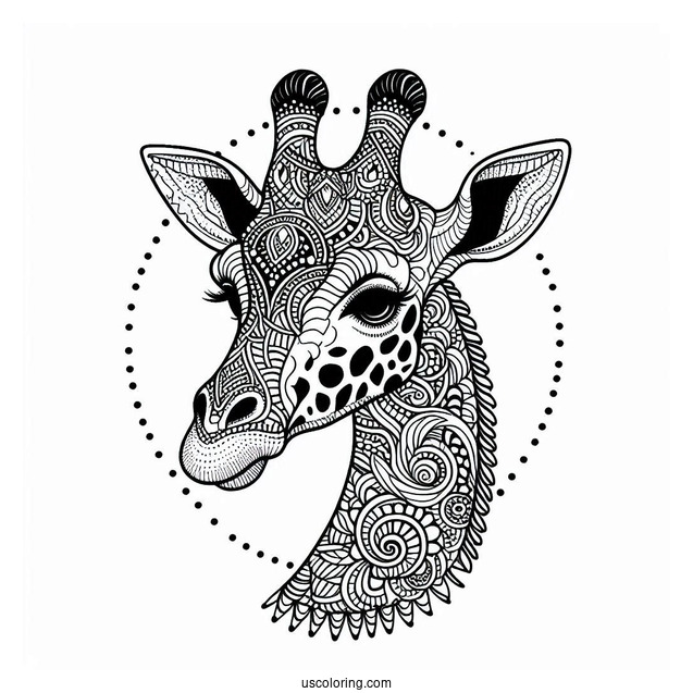 Elegant Giraffe Head Animal Mandala Coloring Page
