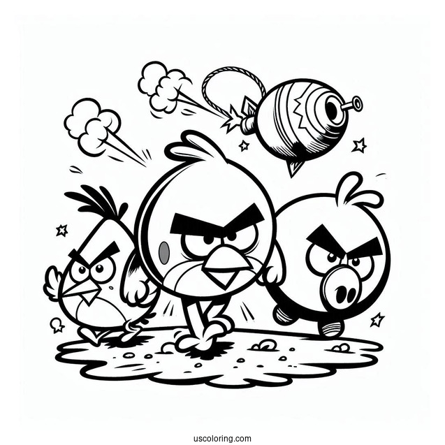 Angry Birds Red, Chuck, And Bomb In The Air