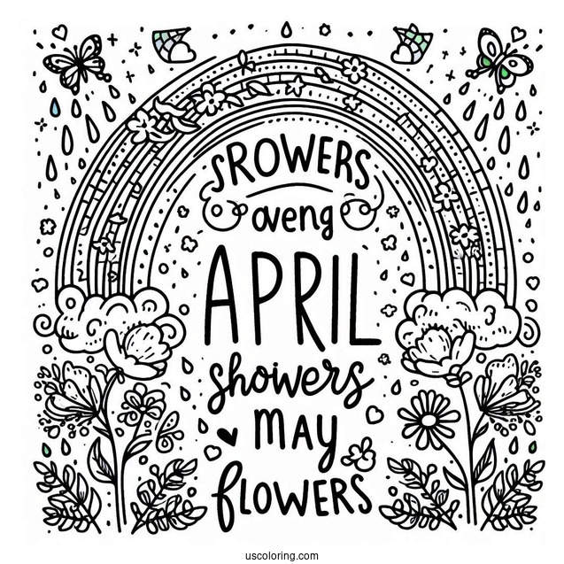 Rainbow Over April Coloring Page Showers Bring May Flowers Words Kids