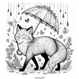 Fox Strolling Under April Coloring Page Showers