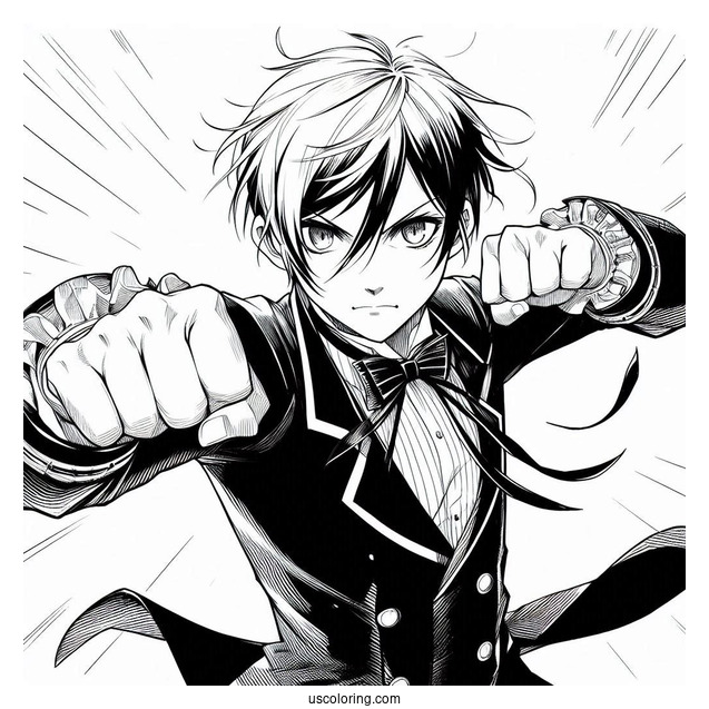 Black Butler Anime Sebastian Fighting Coloring In