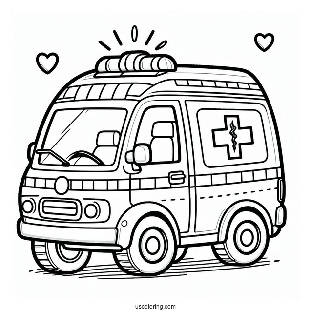 Cute Ambulance Coloring Page For Kids