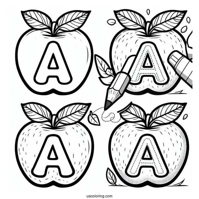 Letter A Apple Tracing Worksheet To Color