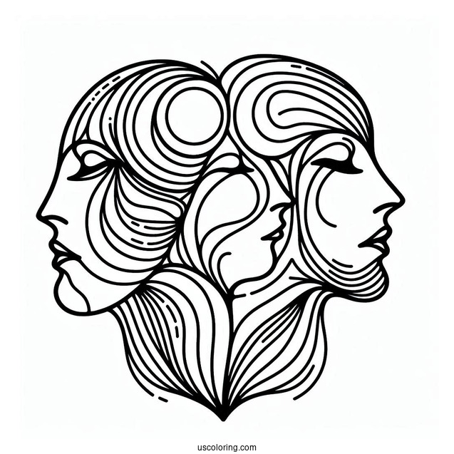 Three Faces Abstract Coloring Page