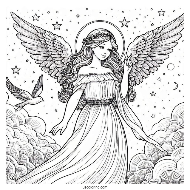 Realistic Looking Divine Angel To Color