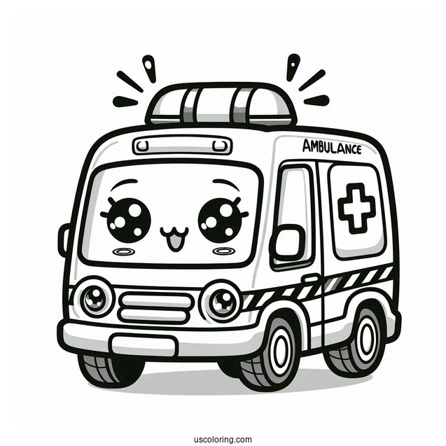 Cute Ambulance Coloring Page For Kids