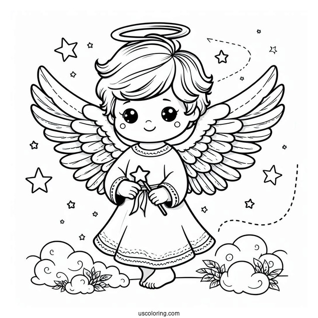 Heavenly Angel Boy With Halo To Color