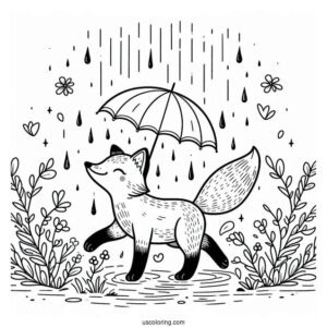 Fox Strolling Under April Coloring Page Showers