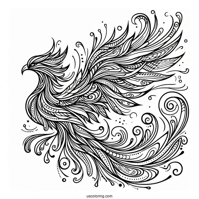 Majestic Phoenix Abstract Coloring Page