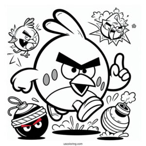 Red, Chuck, And Bomb Coloring Page