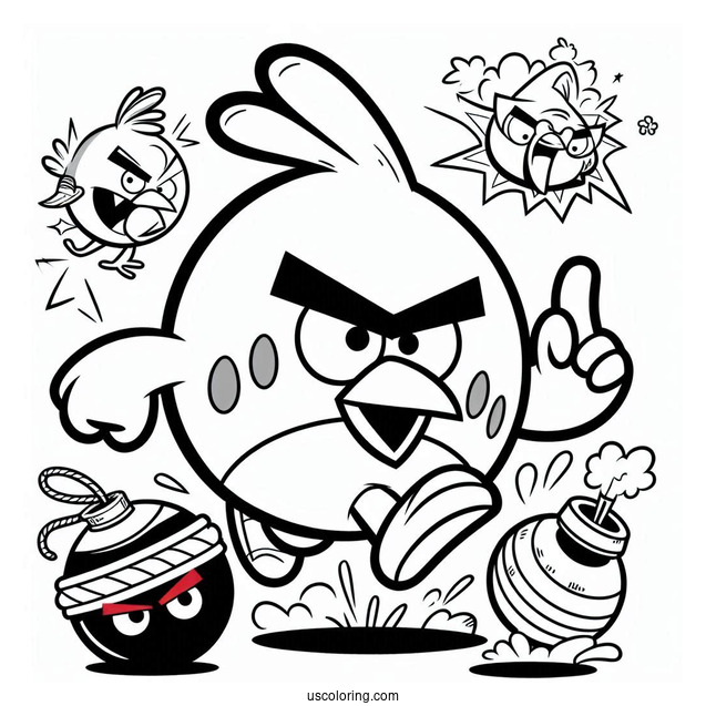 Red, Chuck, And Bomb Coloring Page